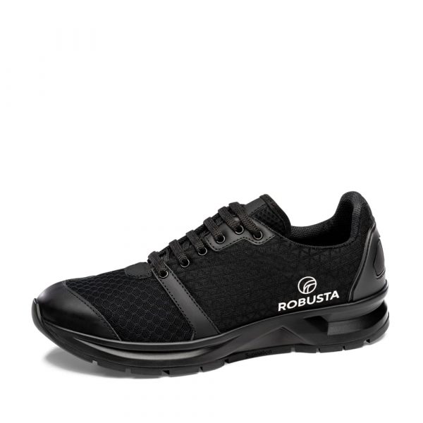 Zapatilla de seguridad Zapatilla deportiva con cuello acolchado, lengüeta acolchada, corte en material textil, refuerzo en puntera de piel vacuna con suela de poliuretano y caucho.